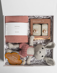 beautiful baby girls gift box with Alive baby products, ecovask hand towel and nana huchy Agath rabbit soft cuddly toy