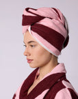 a great female gift hommey bath wrap in rocky road stripes. beautiful pink tones