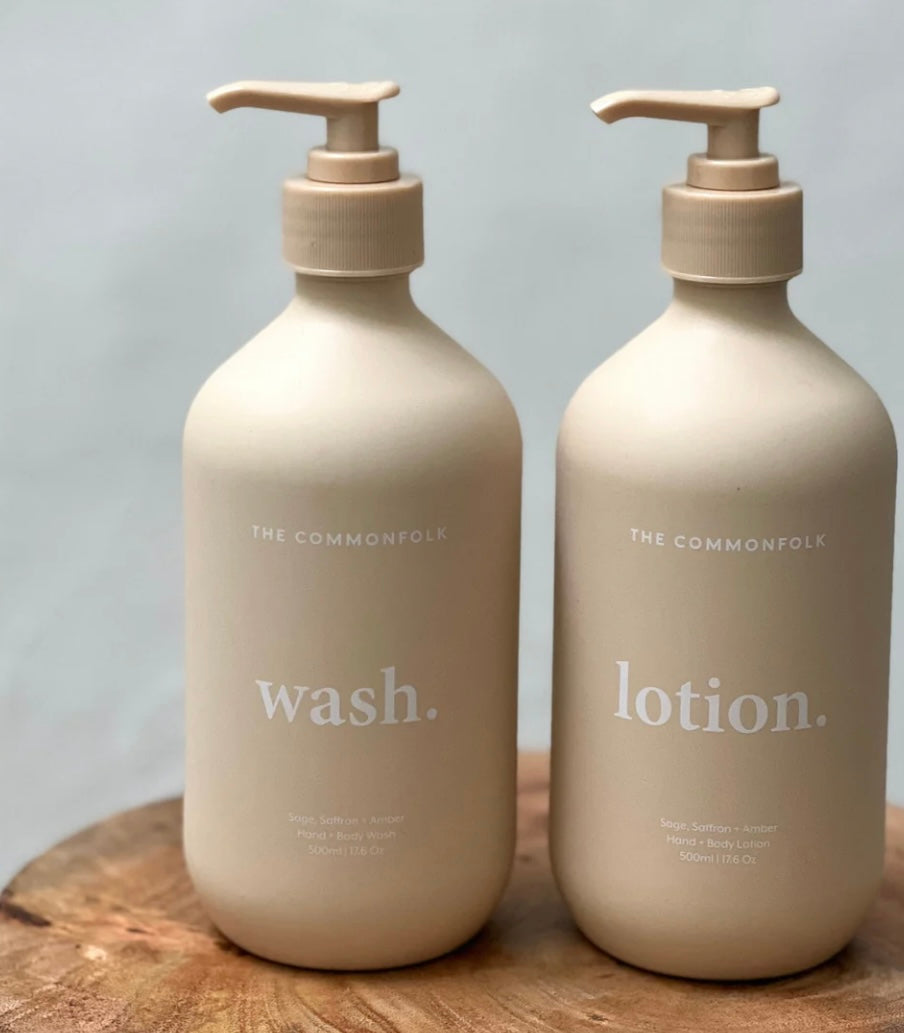 The Commonfolk Keep It Simple Wash + Lotion Kit - Sesame (Sage, Saffron + Amber)