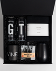 gin and tonic unisex gift box for any occasion. classic colours in black and white and quality items