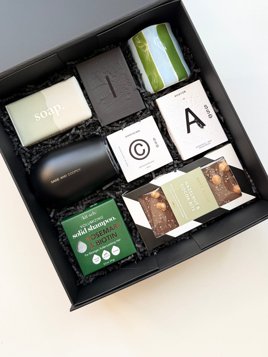 green toned luxury male gift box for australia wide delivery.  A great male birthday gift