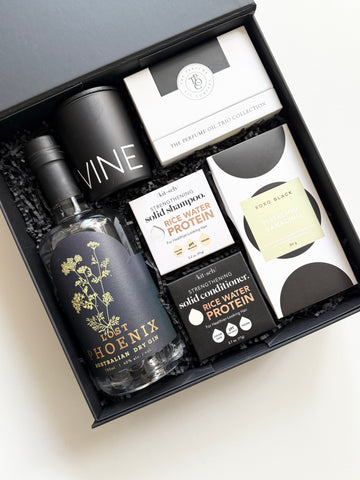 best female gift hamper in adelaide.  gin, chocolate, perfume and soy candle luxury presented and delivered