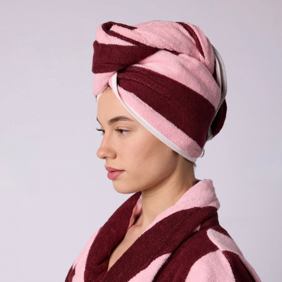 a great female gift hommey bath wrap in rocky road stripes.  beautiful pink tones
