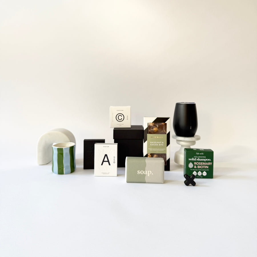 Sensational mens green and black gift box created for any occasion.  Great for a birthday, anniversary or get well
