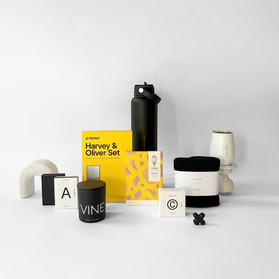 stunning mens large gift box in yellow and black tones.  Presented in a large luxury gift box