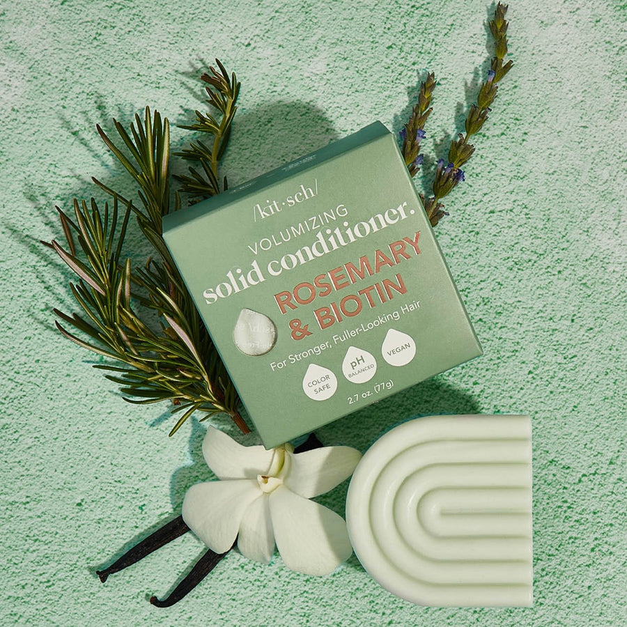 vegan friendly solid conditioner by kitsch rosemary & biotin infused.  great gifts online for male and females 