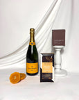 veuve champagne gift hamper with koko black chocolate and ecosoy soy candle.  fast delivery australia wide