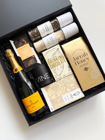 stunning gold and black luxury unique hamper for corporate gifts or for ladies who enjoy food